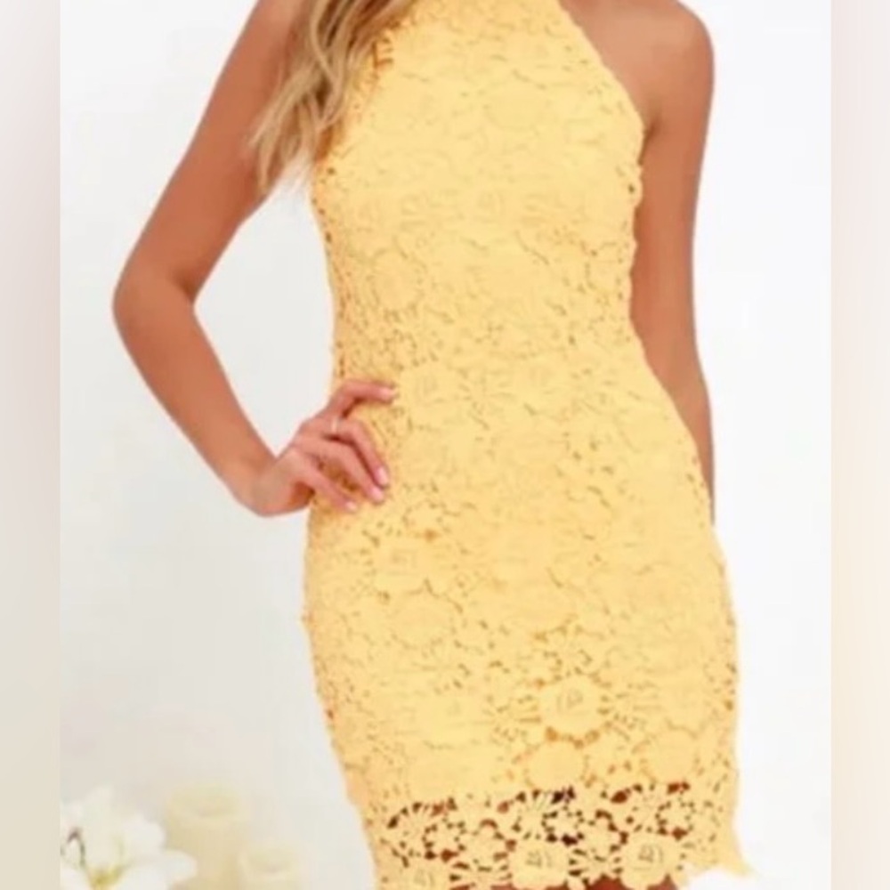 Lulus Elegant Yellow Lace Dress-Size Small